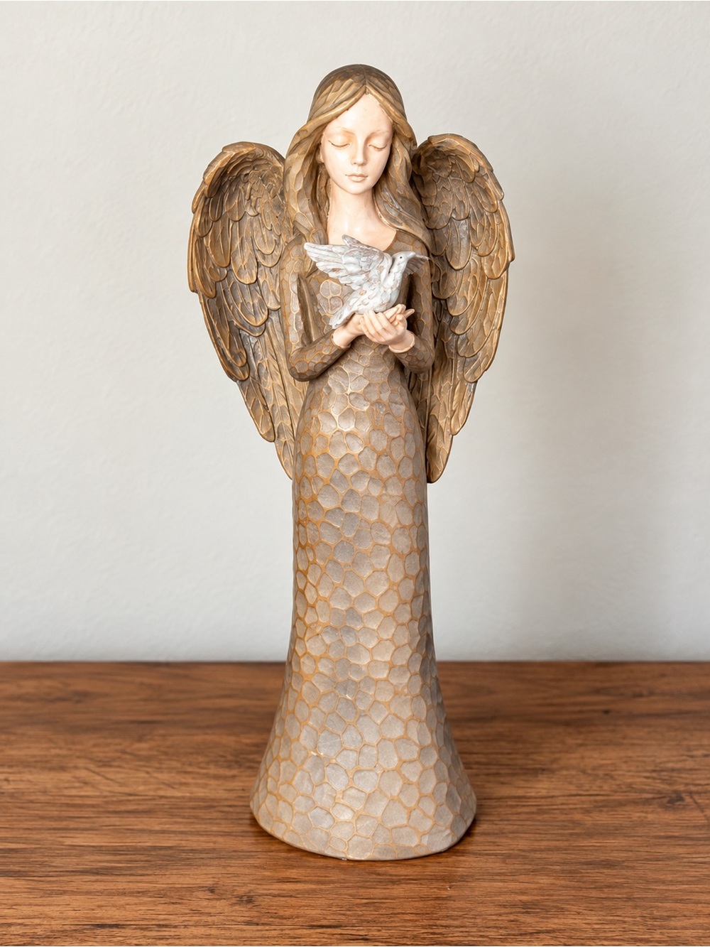 Handheld Dove Angel Sculpture in Gold and White - Home Art Sculpture